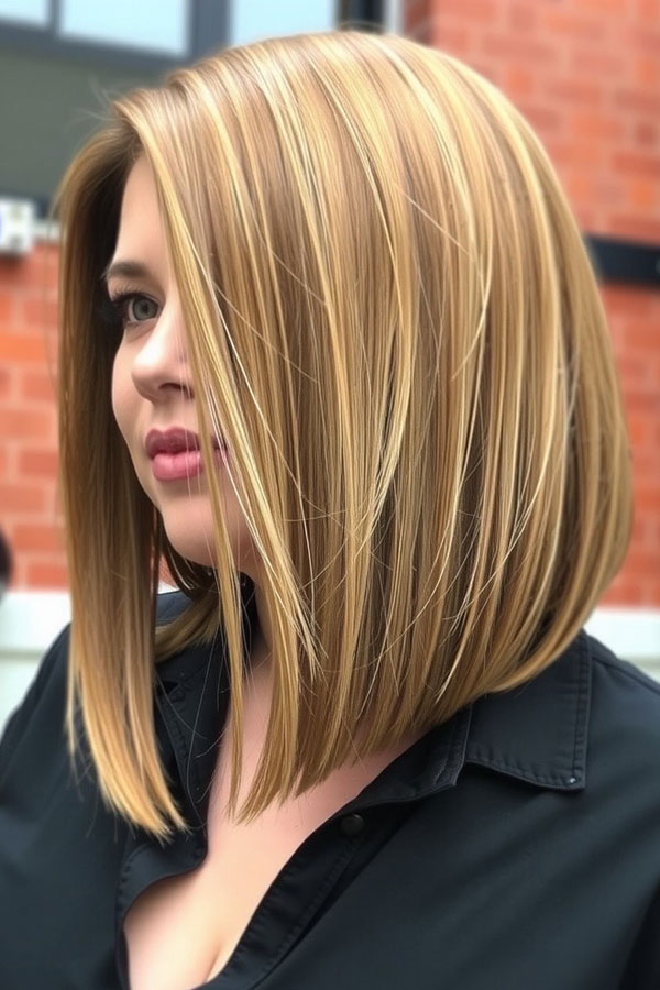 Golden Blonde Angled Bob with Soft Layers