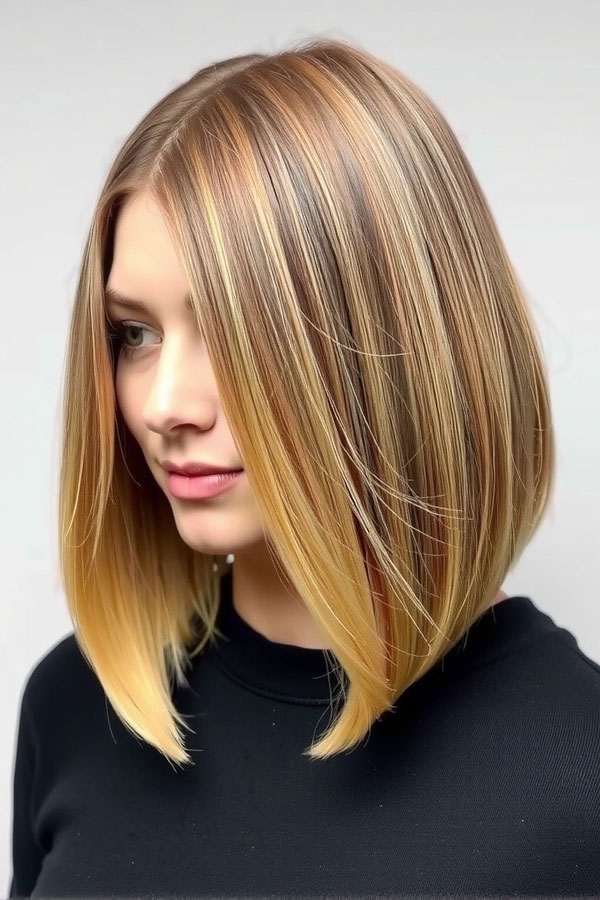 35 Angled Bob Haircuts For A Modern Look : Honey Blonde Angled Bob with Subtle Balayage