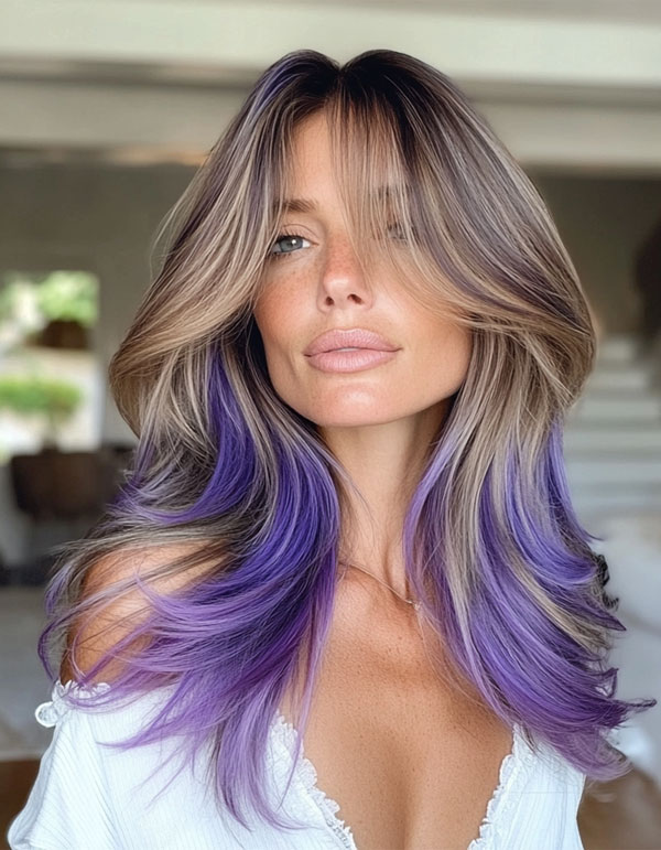 Lavender Layered Haircut, long hair with layers