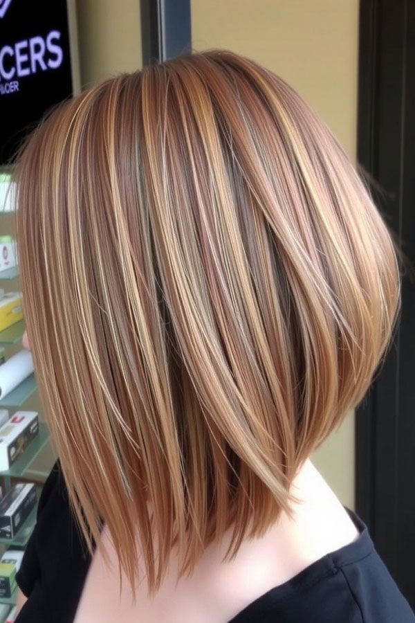 Layered Angled Bob with Honey Highlights