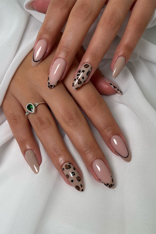 Leopard Neutral Nails, fall nail designs, autumn nail designs