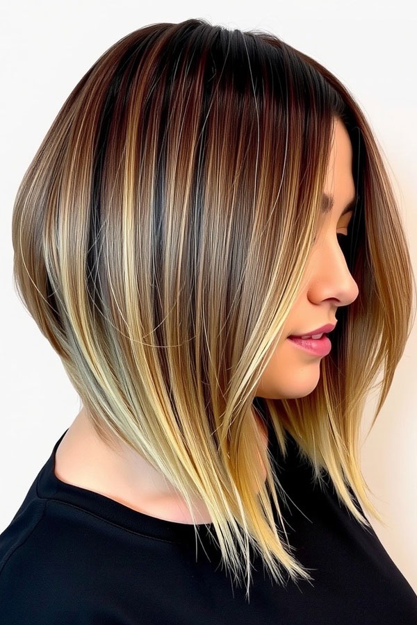 Ombre Angled Bob with Blonde Ends