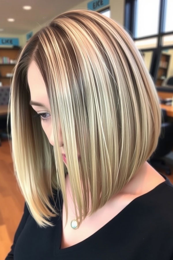 35 Angled Bob Haircuts For A Modern Look : Platinum Blonde Angled Bob with Soft Lowlights