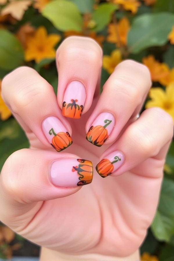 30 Cute Autumn Nail Designs to Fall For This Season : Pumpkin Patch Glam