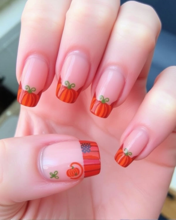 Pumpkin Spice French Manicure, fall nail designs, autumn nail designs