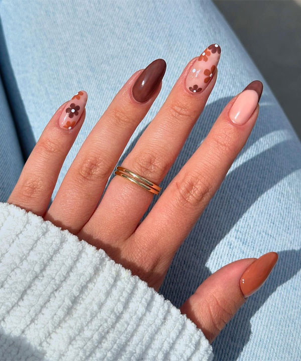 Retro Floral Vibes,  fall nail designs, autumn nail designs