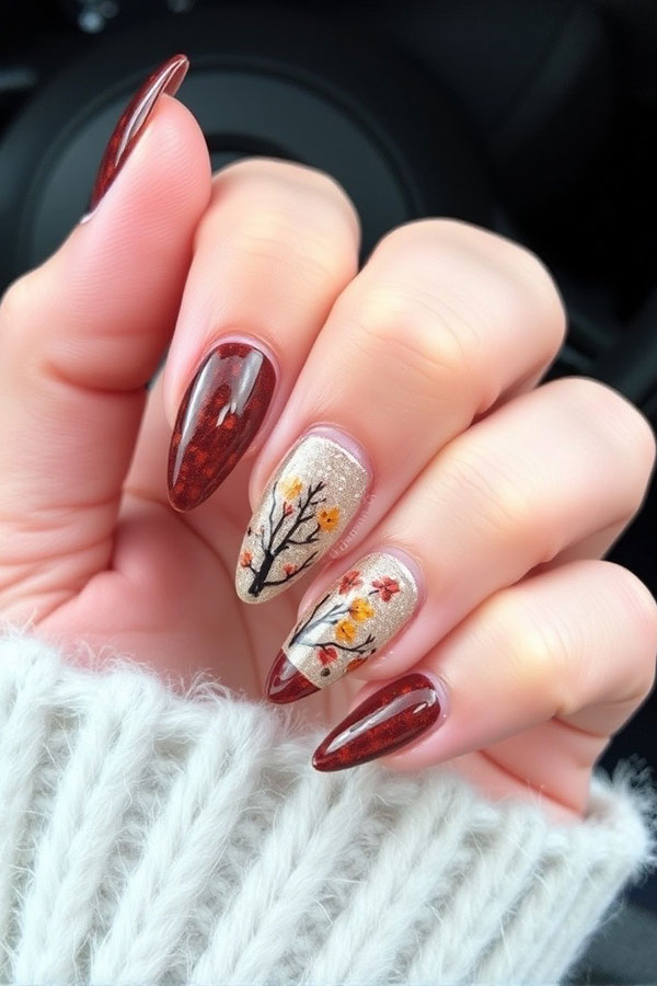 30 Cute Autumn Nail Designs to Fall For This Season : Rich Burgundy Autumn-Themed Nails