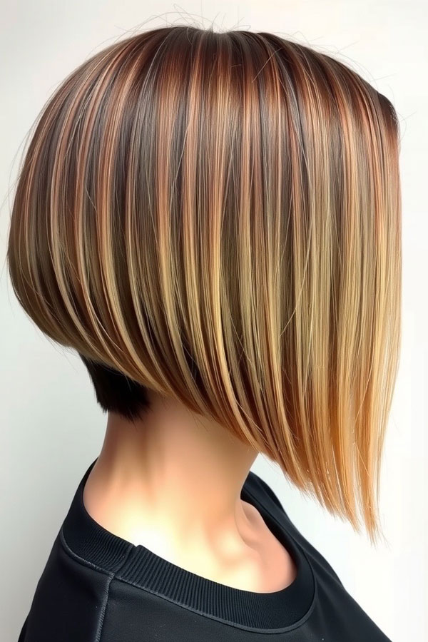 Sharp Angled Bob with Auburn Lowlights and Undercut