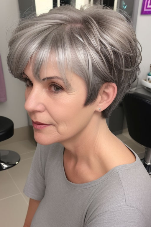 Silver Pixie with Wispy Bangs, , pixie hair cut for women over 50, pixie hair colour for women over 50