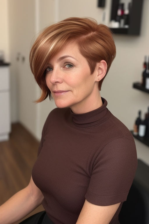 55 Pixie Colours for Women Over 50 : Sleek Copper Pixie Bob