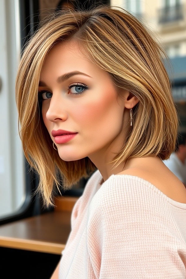 Sleek Golden Long Bob with Warm Honey Highlights