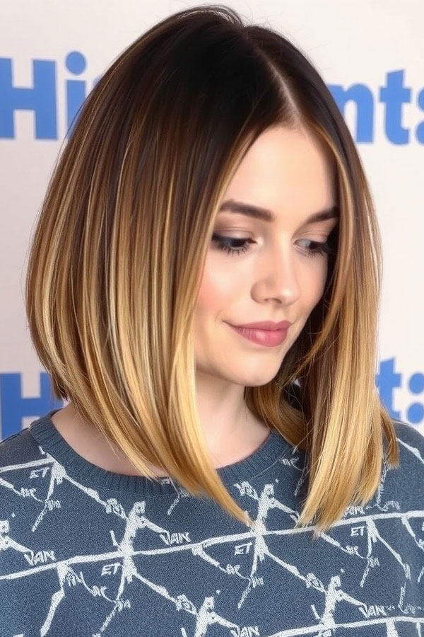 Sleek Ombre Angled Bob with Golden Tips