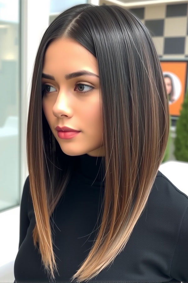 35 Angled Bob Haircuts For A Modern Look : Sleek Straight Angled Bob with Subtle Ombre