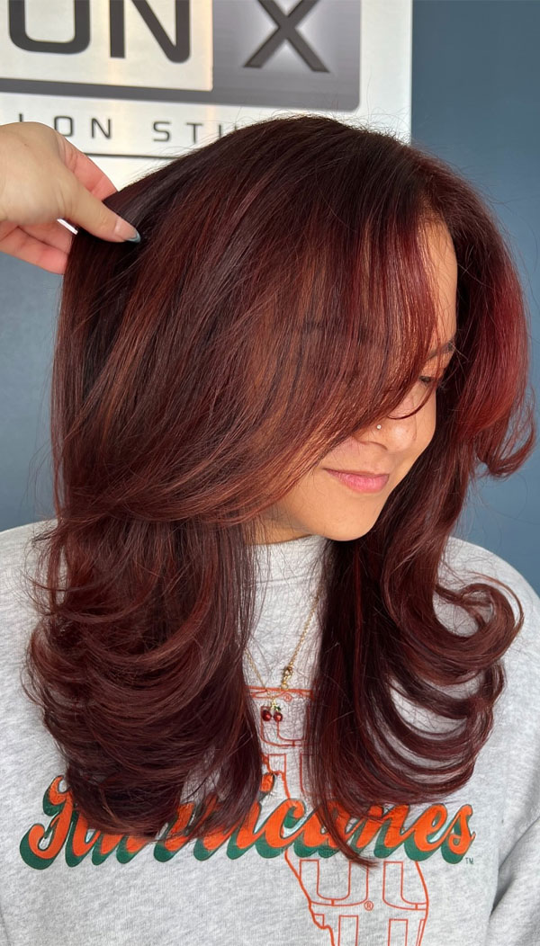 Soft Auburn Layers, red hair colour, fall hair color, autumn hair colour