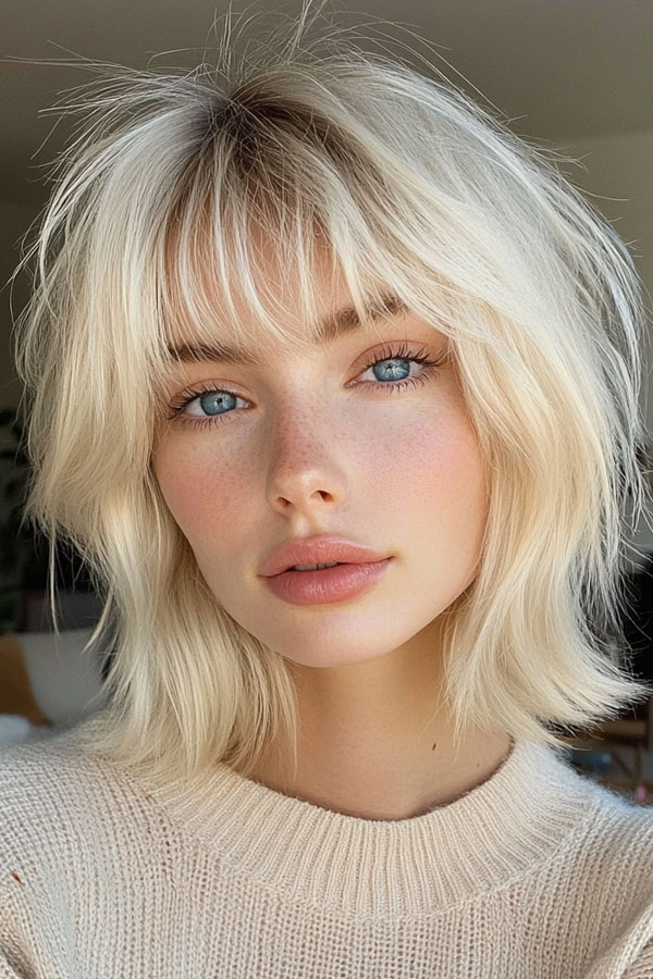 30 Short Shag Hairstyles for an Edgy Vibe : Soft Blonde Shag