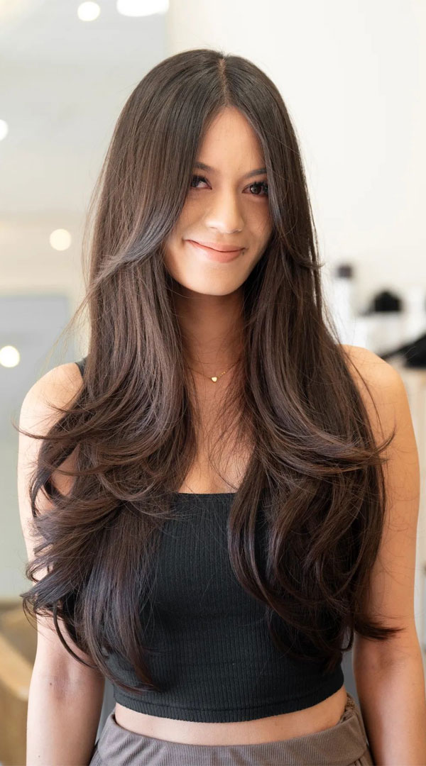 Soft Cascading Layers with a Middle Part, Chic Long Layered Haircuts for Straight Hair, long layers, long layered haircuts