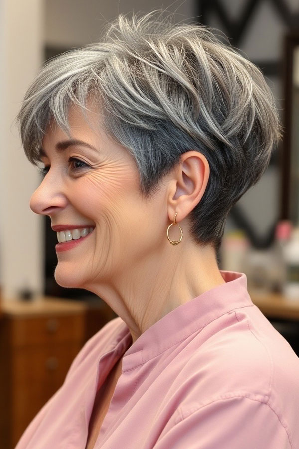 55 Pixie Colours for Women Over 50 : Soft Silver with Dark Roots