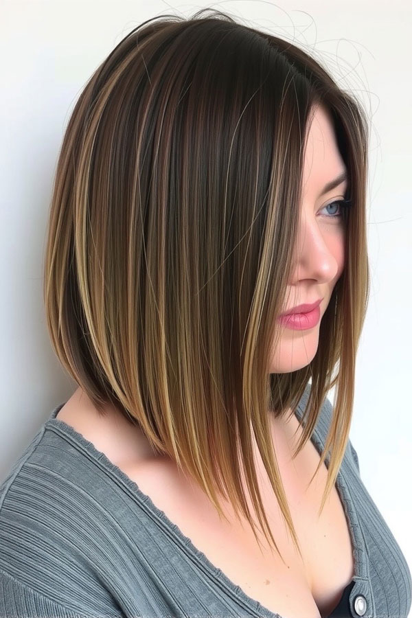 35 Angled Bob Haircuts For A Modern Look : Subtle Ombre Angled Bob with Ash Brown Tones