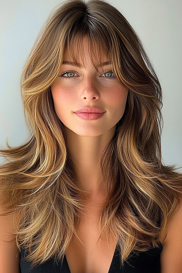 50 Layered Haircuts with Fringe For Long Hair : Sun-Kissed Layers with ...