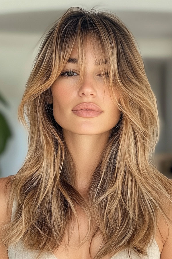 35 Effortless Rock Star Layered Haircuts : Sunlit Blonde Layered Mid-Length Cut