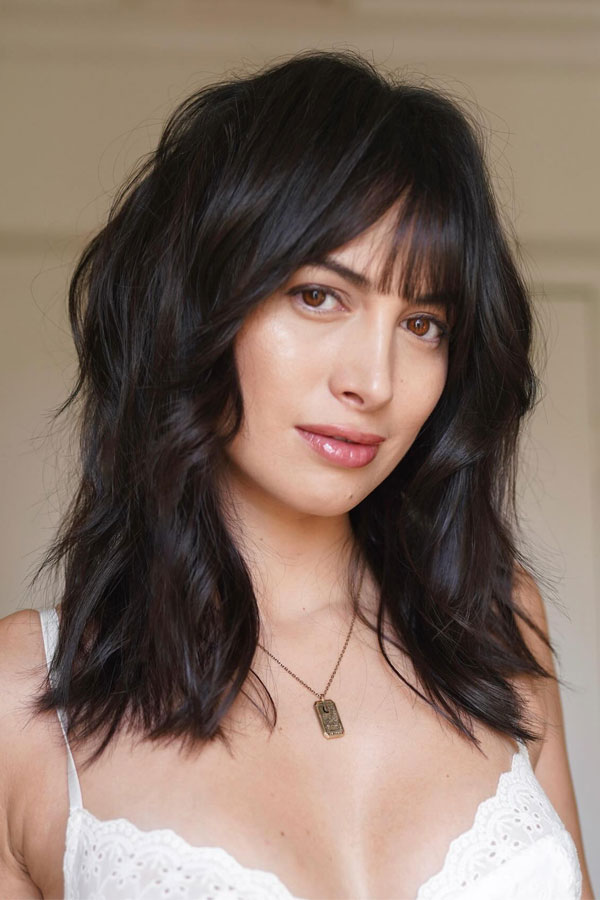 50 Chic Shoulder-Length Haircuts with Bangs : Tousled Bob with See Through Bangs