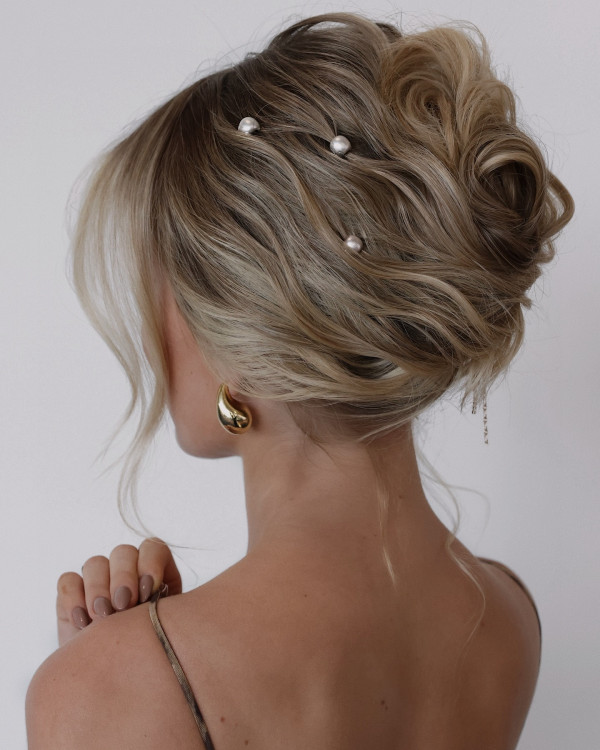 Pearl-Embellished Soft Updo, Updo Hairstyle, updo wedding hairstyle