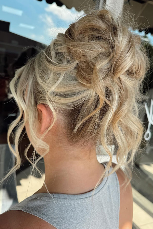 Tousled High Updo with Loose Curls, Updo Hairstyle, updo wedding hairstyle