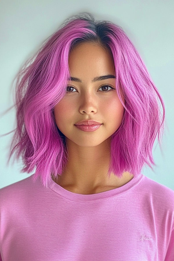 Vibrant Pink Shag, shaggy haircut, short shaggy hairstyle, cute short shag hairstyle