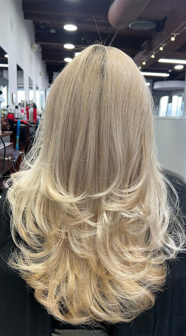 Voluminous Blonde Layers with a Soft Bounce, Chic Long Layered Haircuts for Straight Hair, long layers, long layered haircuts