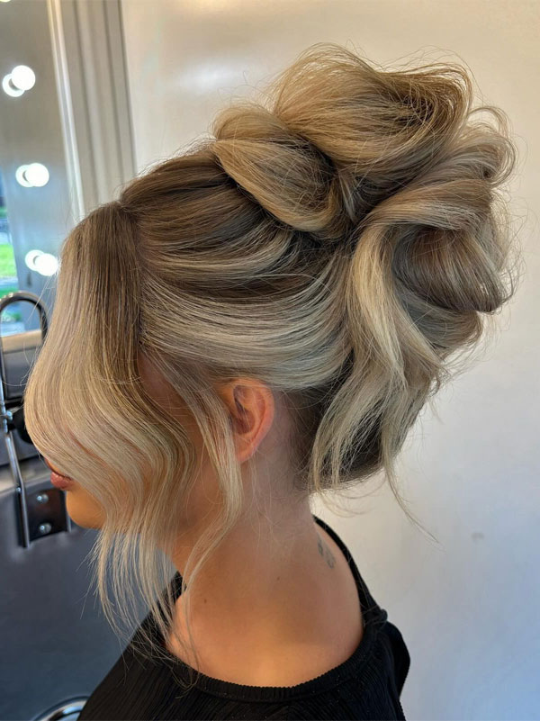 Voluminous Curled High Updo, 90s inspired high updo, , Updo Hairstyle, updo wedding hairstyle