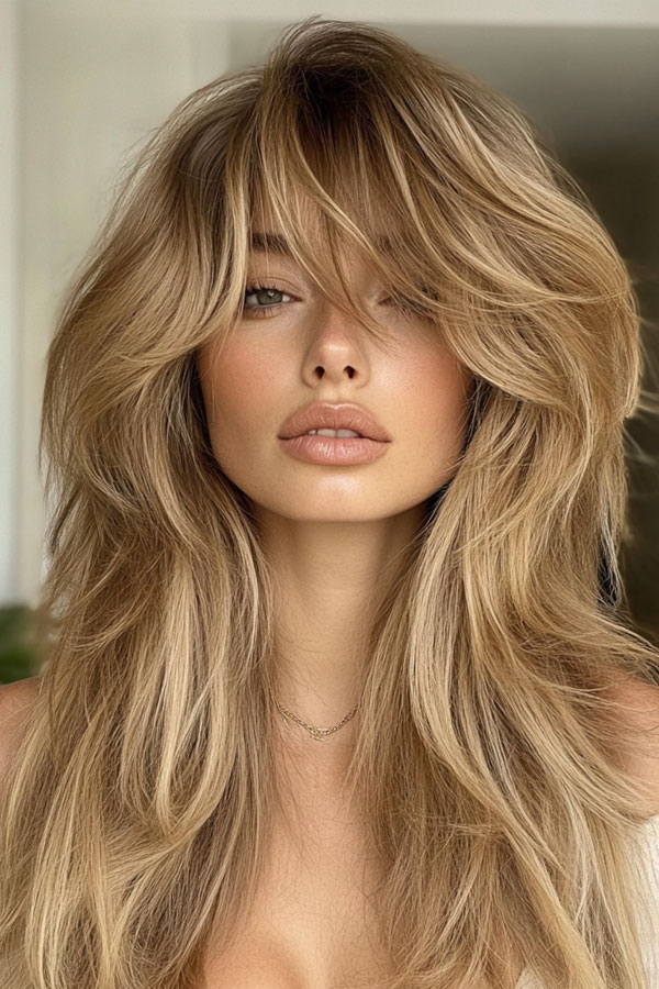 35 Effortless Rock Star Layered Haircuts : Voluminous Honey Blonde Layers