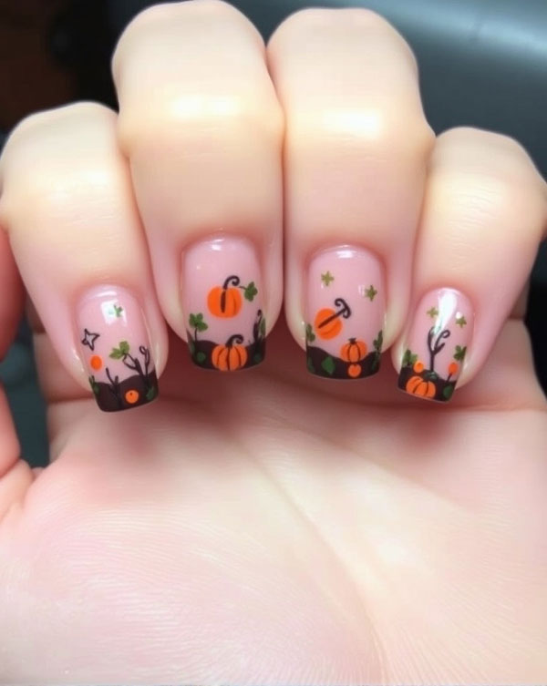 Whimsical pumpkin nails, fall nail designs, autumn nail designs