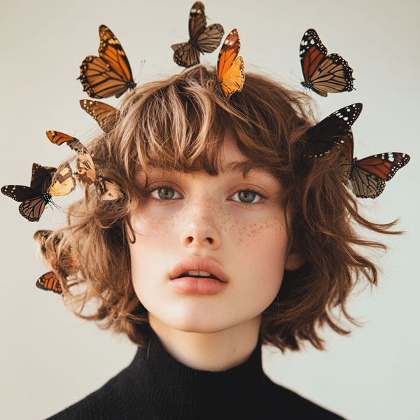 Whimsical Shag with Butterfly Vibes, shaggy haircut, short shaggy hairstyle, cute short shag hairstyle