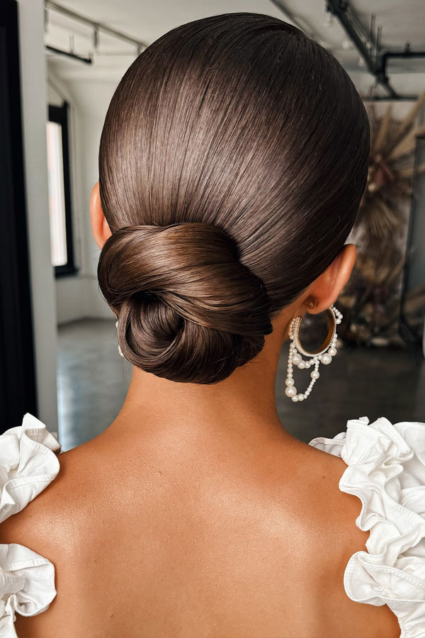 Sleek Low Twisted Bun, Updo Hairstyle, updo wedding hairstyle