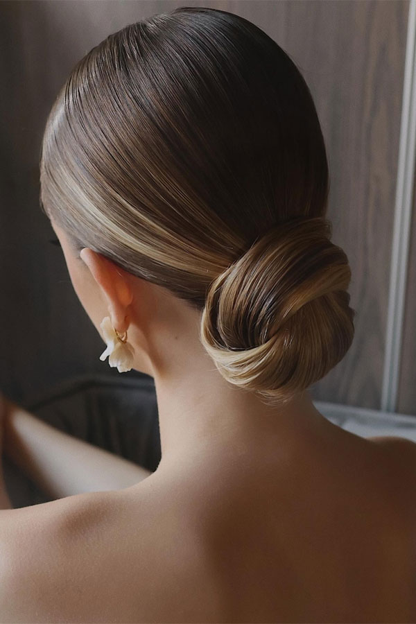 Classic Sleek Chignon, Updo Hairstyle, updo wedding hairstyle