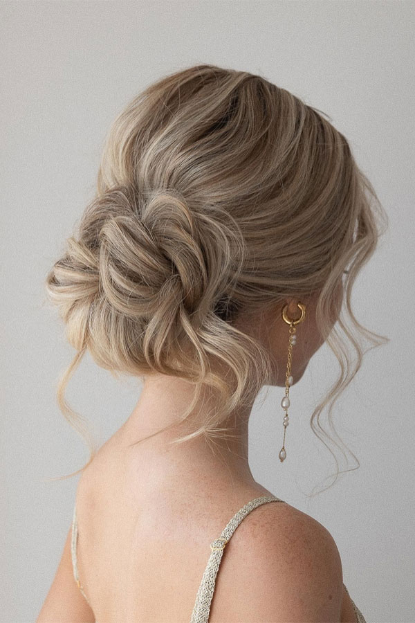 Romantic Low Twisted Bun, Updo Hairstyle, updo wedding hairstyle