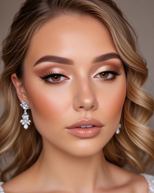 Bridal Makeup Looks for Every Hair Colour, Golden Bronde Hair and Peachy Nude Bridal Look, bridal makeup, wedding makeup, soft glam bridal makeup