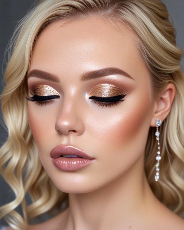 Golden Bronze and Glossy Nude Bridal Look, Bridal Makeup Looks for Every Hair Colour, bridal makeup, wedding makeup, soft glam bridal makeup