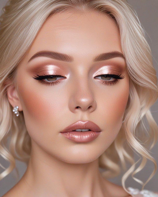 Soft Rose Gold and Glossy Nude Bridal Look, Bridal Makeup Looks for Every Hair Colour, bridal makeup, wedding makeup, soft glam bridal makeup