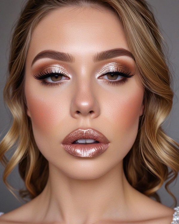 High-Shine Bronze Glam Bridal Look, Bridal Makeup Looks for Every Hair Colour, bridal makeup, wedding makeup, soft glam bridal makeup