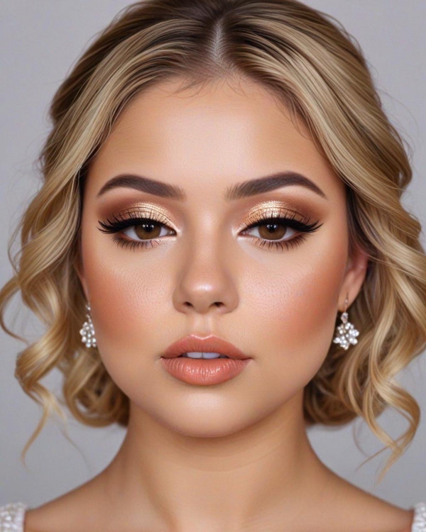 42 Bridal Makeup Looks for Every Hair Colour : Golden Peach and Soft Nude Bridal Look