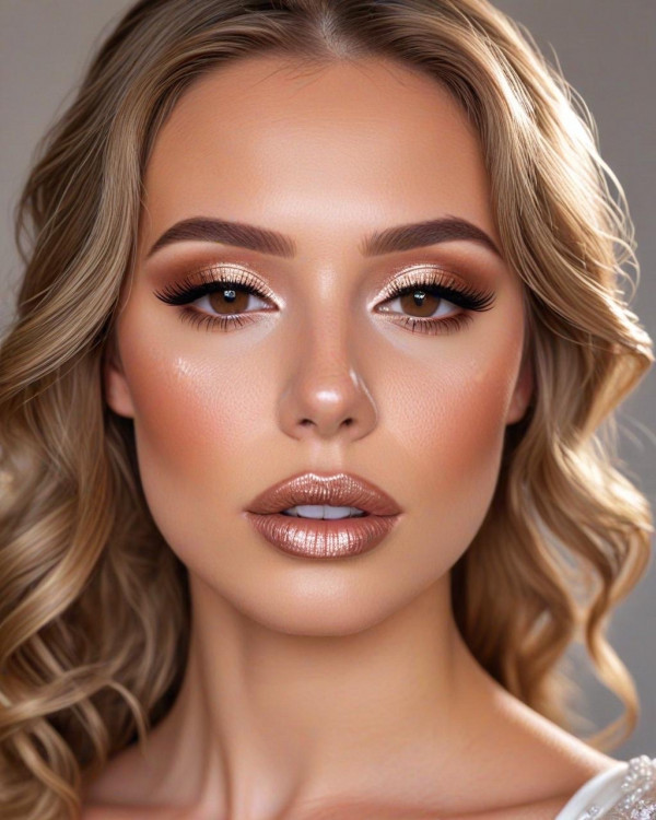 Bronzed Glow and Metallic Nude Bridal Look, Bridal Makeup Looks for Every Hair Colour, bridal makeup, wedding makeup, soft glam bridal makeup