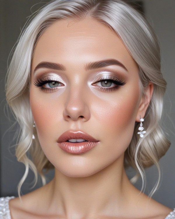 42 Bridal Makeup Looks for Every Hair Colour : Icy Blonde and Soft Peach Bridal Look