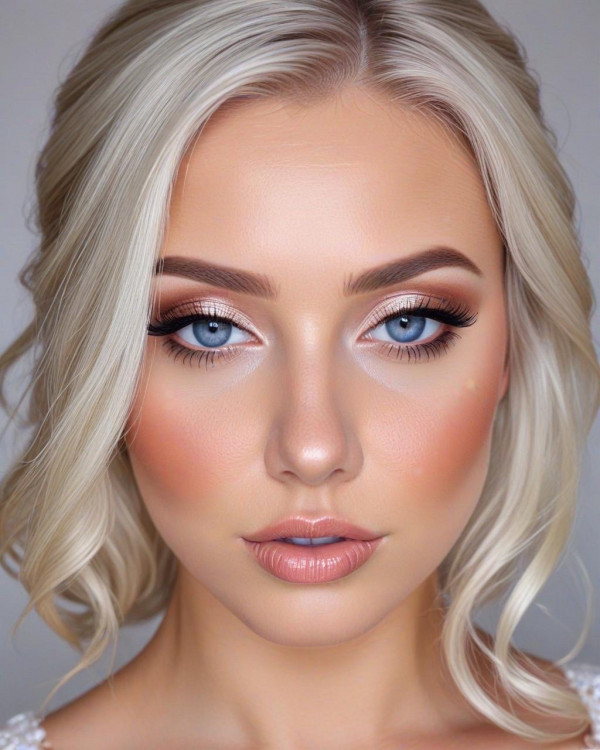 Soft Platinum Blonde and Peachy Pink Bridal Look, Bridal Makeup Looks for Every Hair Colour, bridal makeup, wedding makeup, soft glam bridal makeup