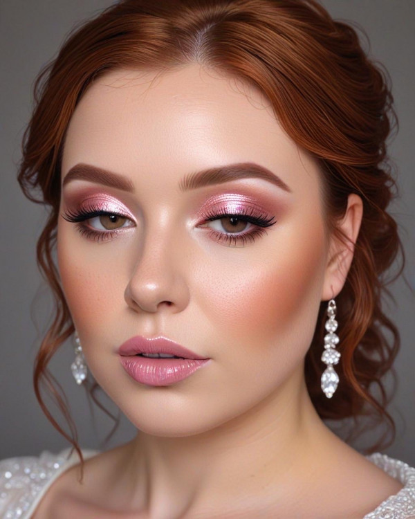 Copper Auburn Hair, Rosy Pink and Soft Nude Bridal Look, Bridal Makeup Looks for Every Hair Colour, bridal makeup, wedding makeup, soft glam bridal makeup