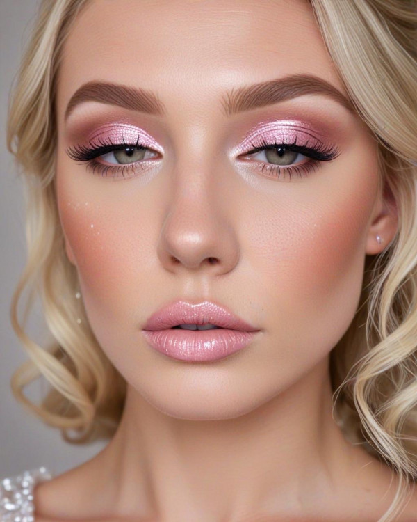 Blush Pink and Glossy Nude Bridal Look, Bridal Makeup Looks for Every Hair Colour, bridal makeup, wedding makeup, soft glam bridal makeup