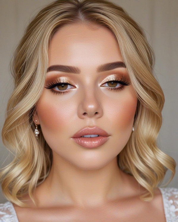 Golden Blonde Hair and Simmering Gold Eyeshadow, Bridal Makeup Looks for Every Hair Colour, bridal makeup, wedding makeup, soft glam bridal makeup