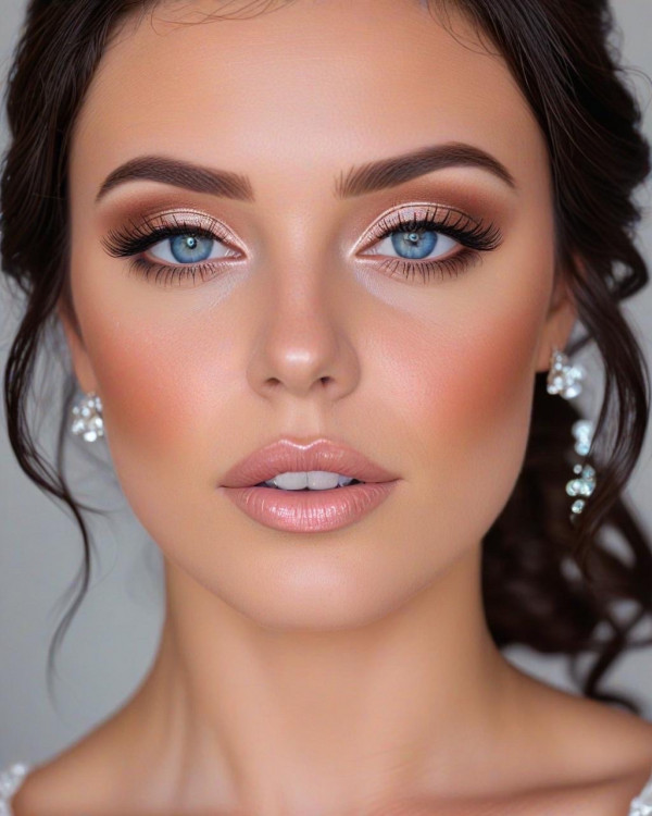 Dark Hair + Creamy Nude Lips, Bridal Makeup Looks for Every Hair Colour, bridal makeup, wedding makeup, soft glam bridal makeup