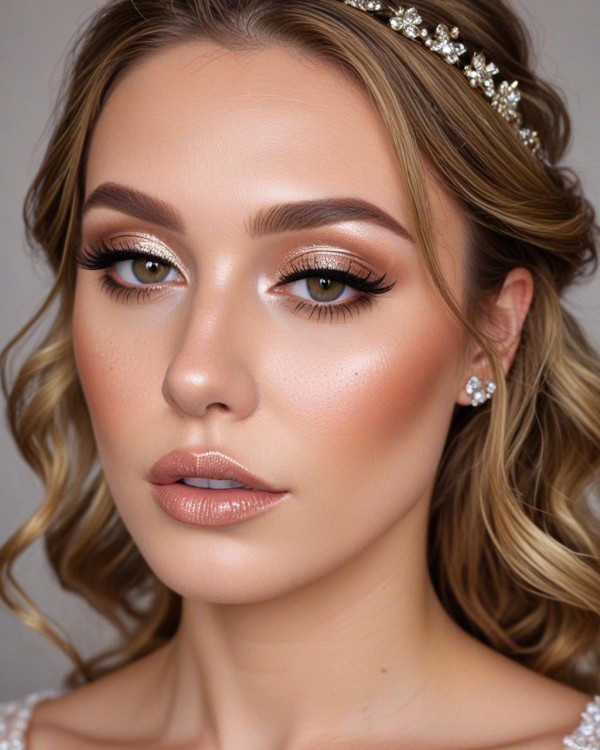 Golden Glow and Glossy Nude Bridal Look , Bridal Makeup Looks for Every Hair Colour, bridal makeup, wedding makeup, soft glam bridal makeup