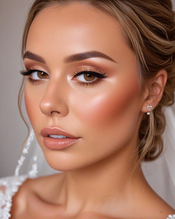 Sun-Kissed Bronze and Nude Bridal Look , Bridal Makeup Looks for Every Hair Colour, bridal makeup, wedding makeup, soft glam bridal makeup